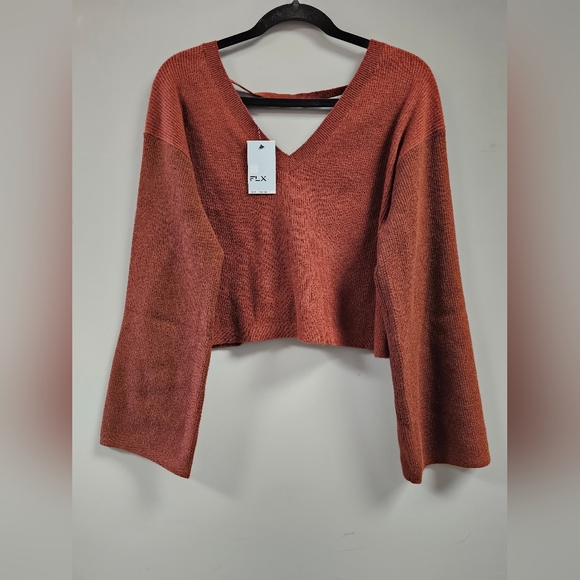 Women's FLX Ribbed Open-Back V-Neck Sweater - Picture 1 of 4